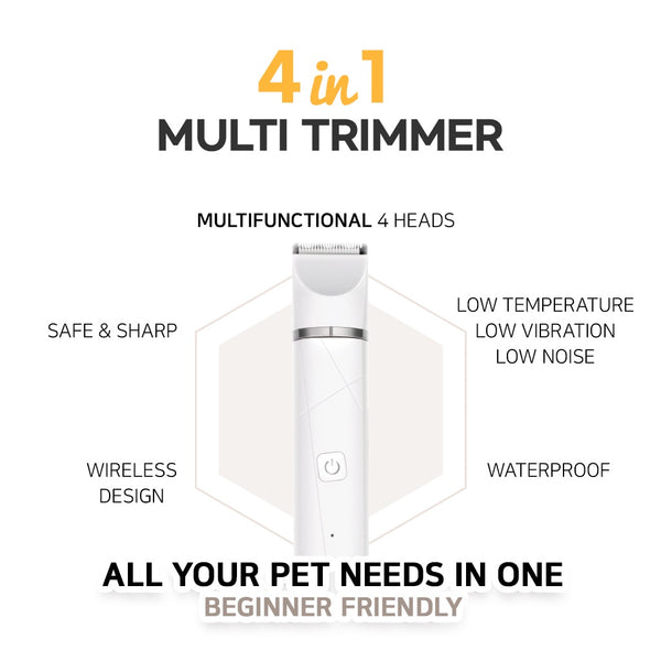 [NEW] 4 in 1 Multi Pet trimmer For Cat and Dog Rechargeable Low Noise Waterproof Electric Hair Clipper 4 Blades Grooming Trimmer Nail Grinder Professional Haircut