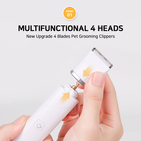 [NEW] 4 in 1 Multi Pet trimmer For Cat and Dog Rechargeable Low Noise Waterproof Electric Hair Clipper 4 Blades Grooming Trimmer Nail Grinder Professional Haircut